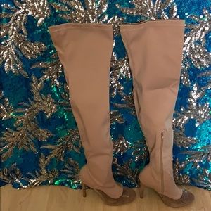 Nude Thigh High Open Toe Boots